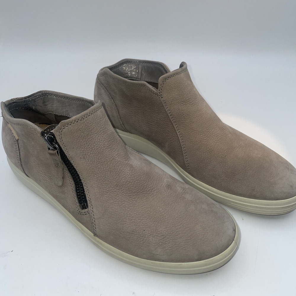 ECCO Womens Soft 7 Low Bootie Side‎ Zip Gray Leather Sneaker Shoes EU 40 US 8